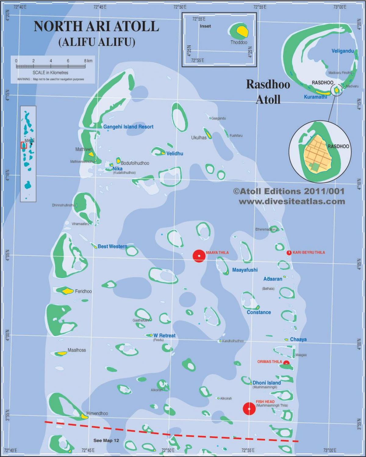 peta dari ari atoll, maladewa